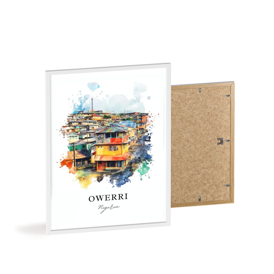 Owerri Nigeria Colorful Streetscape Watercolor Travel Poster - Image 2