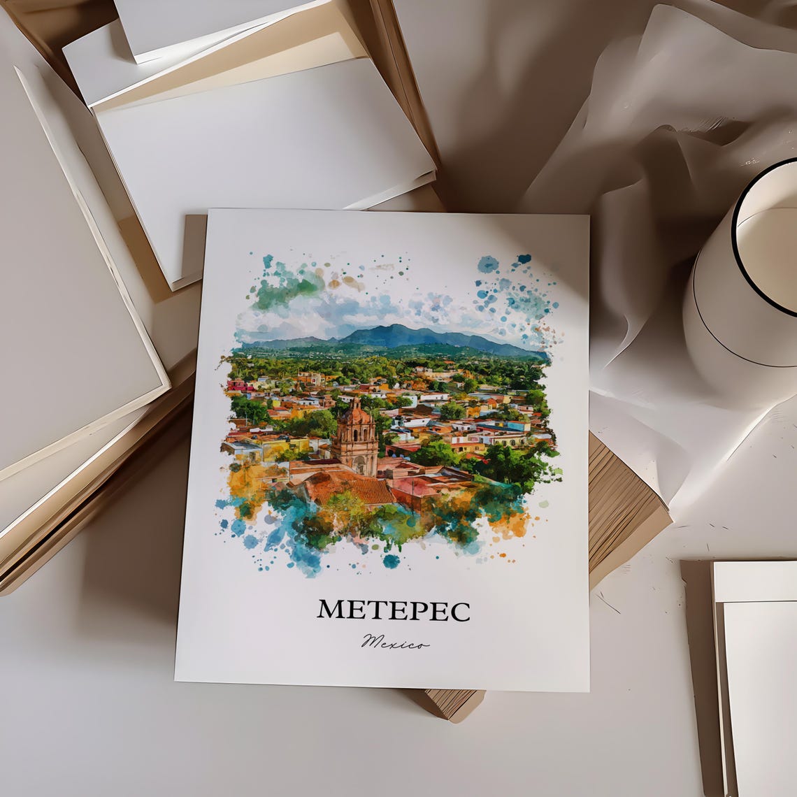 Metepec Mx Wall Art Toluca Print Mexico Watercolor Gift Travel Poster Housewarming - Image 4