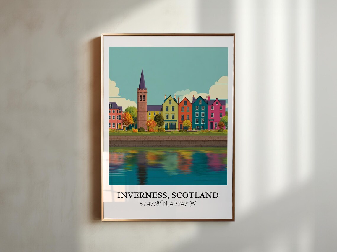 Inverness Scotland Riverside Houses Church Spire Retro Travel Poster - Image 6