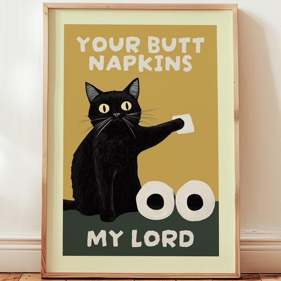 Funny Butt Napkins Cat Bathroom Eclectic Art Print