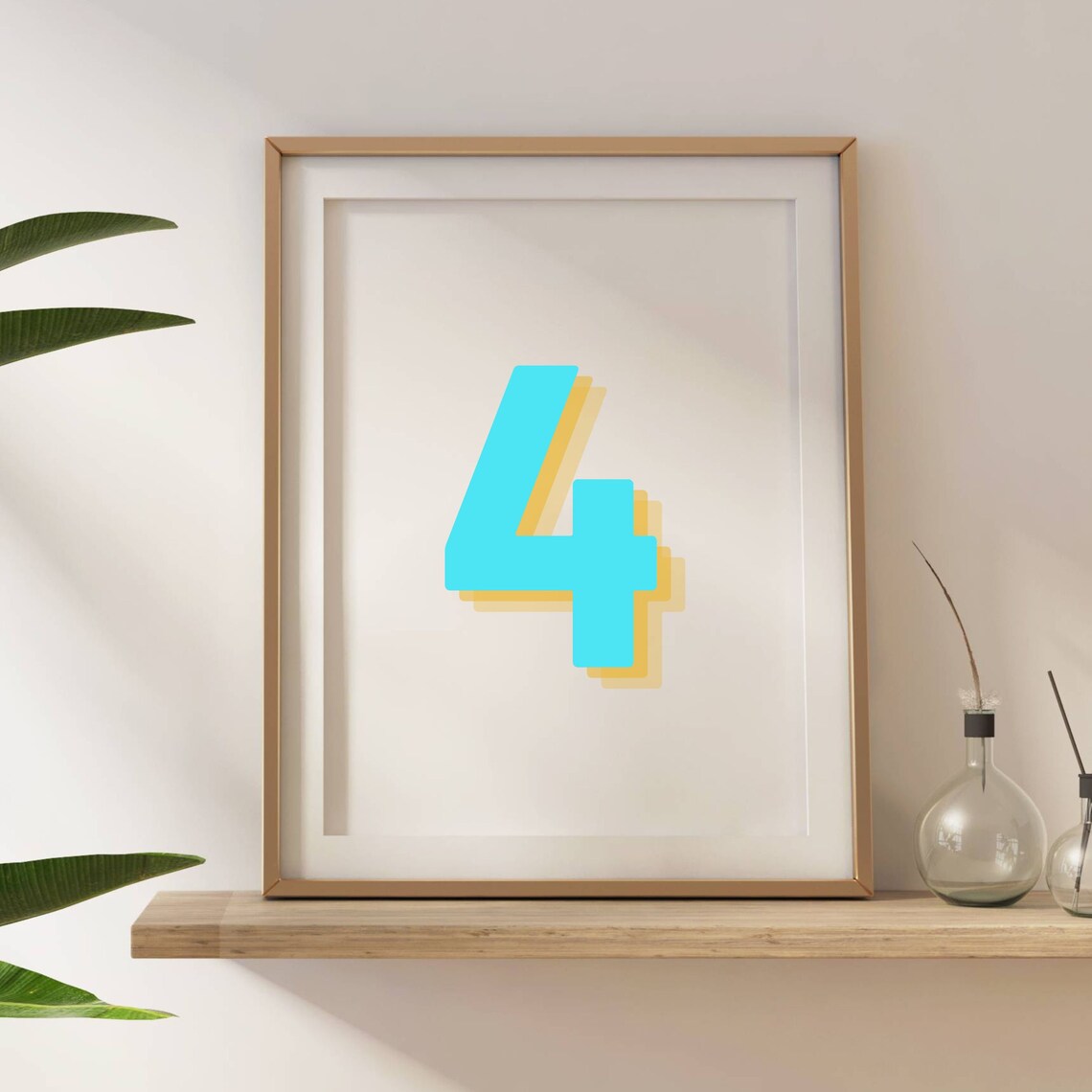 Number 4 Retro 3D Neon Blue Birthday Age Art Print - Image 5