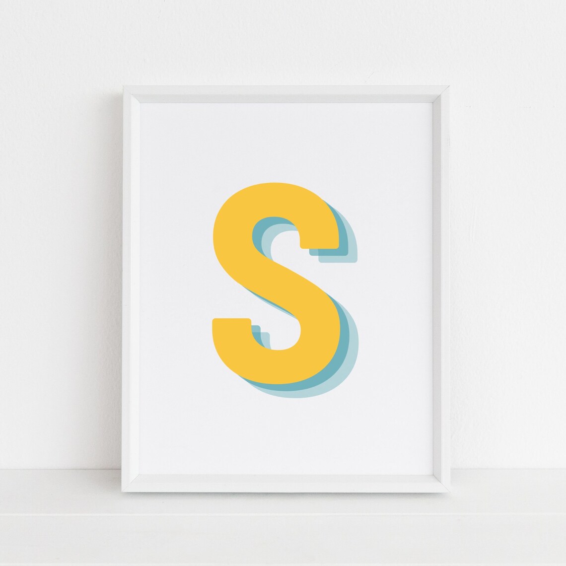 Retro 3D S Letter Monogram, Alphabet Print