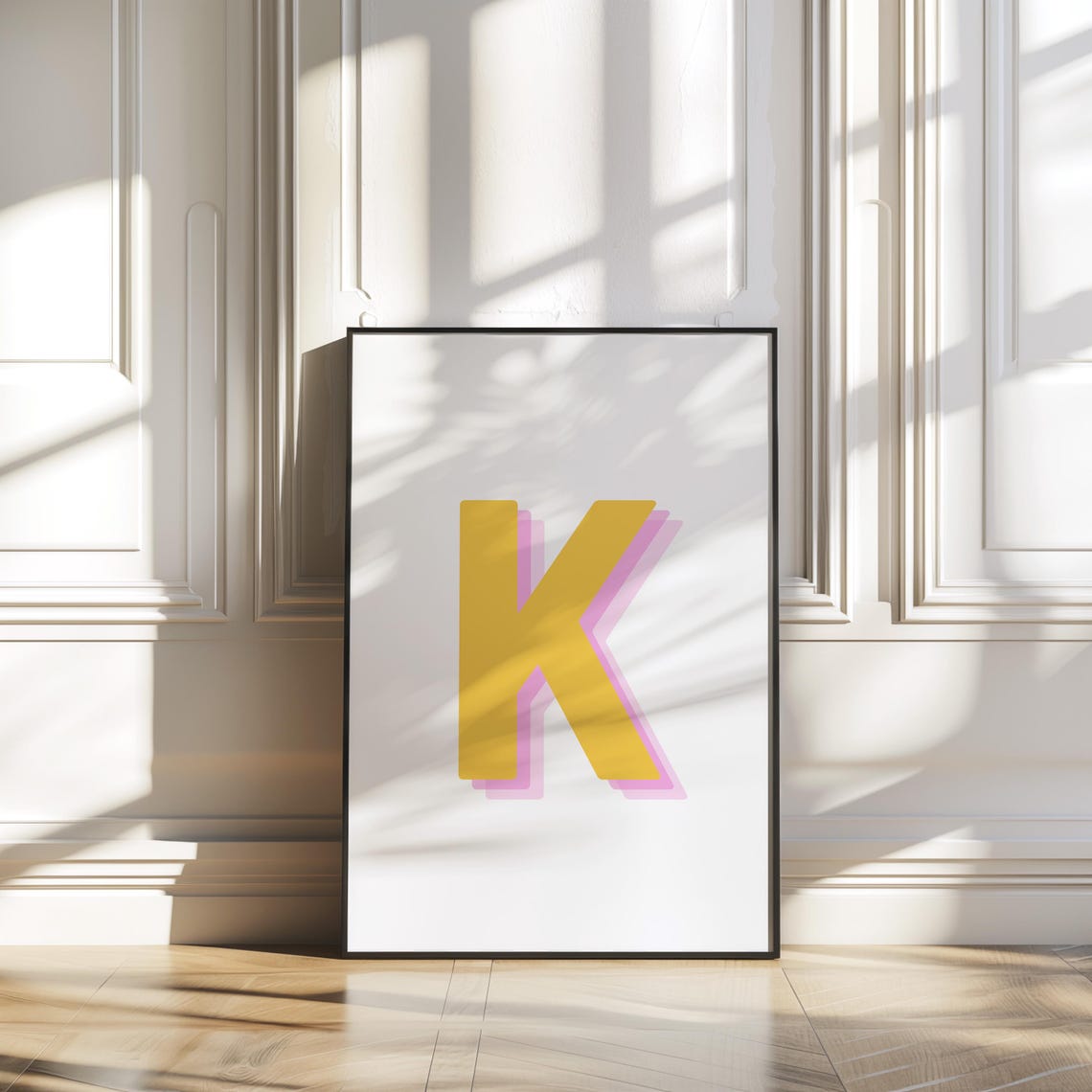 Retro 3d K Yellow Letter Art K Alphabet K Initial Yellow Monogram Letter Wall Art Prints Big Letter For Wall Decor - Image 3