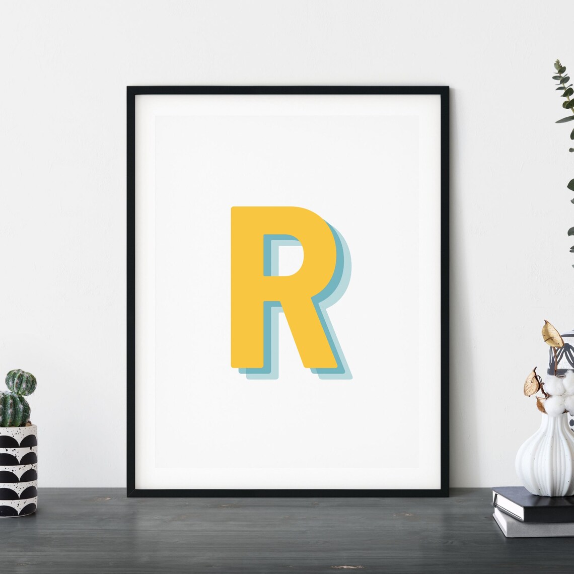 Retro 3D R Letter, Monogram Alphabet Art Print - Image 5
