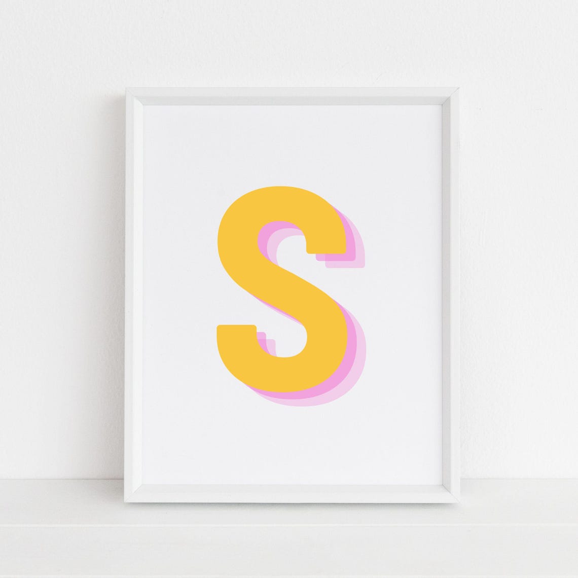Retro 3d S Alphabet Art Letter S Print Bold Typography In Yellow And Pink Initial Wall Art Initial S Retro Wall Decor
