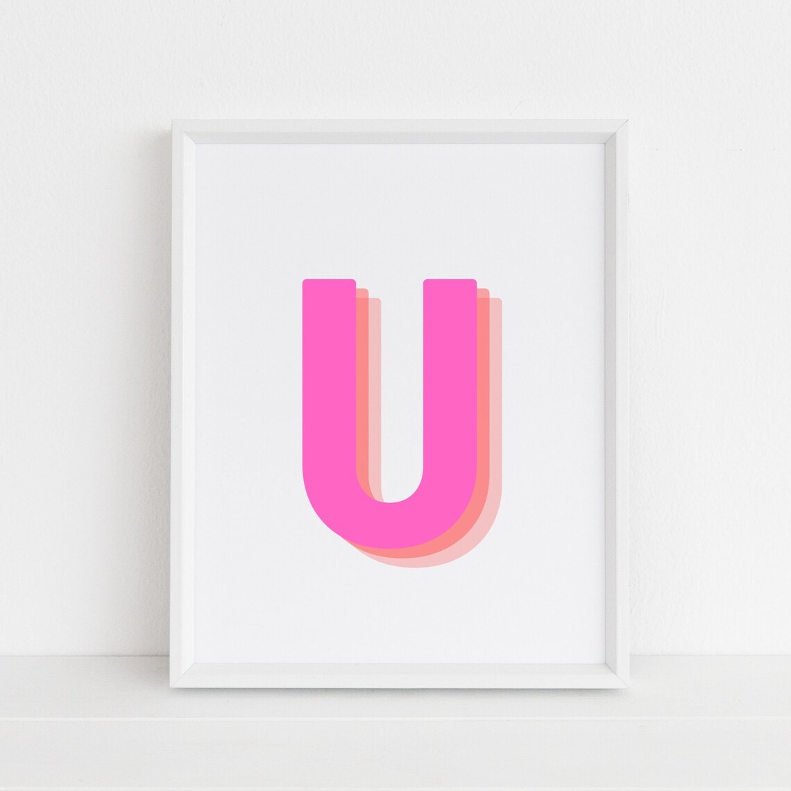Retro 3D Letter U Monogram, Baby Letter Art