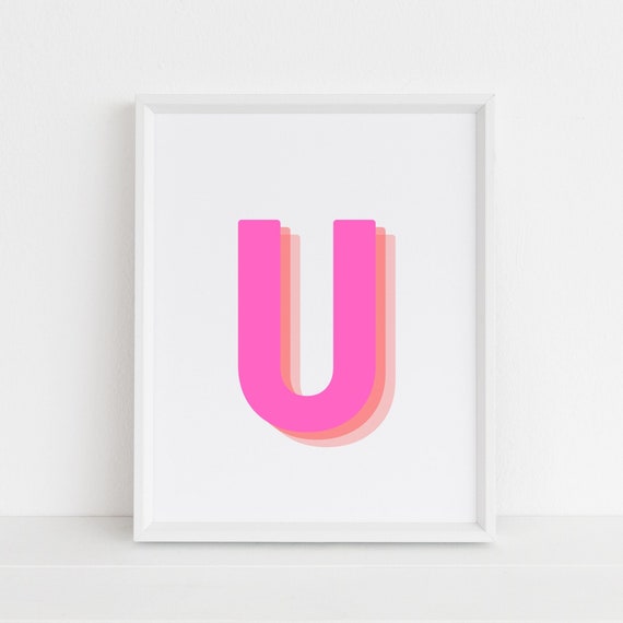 Retro 3D Letter U Monogram, Baby Letter Art