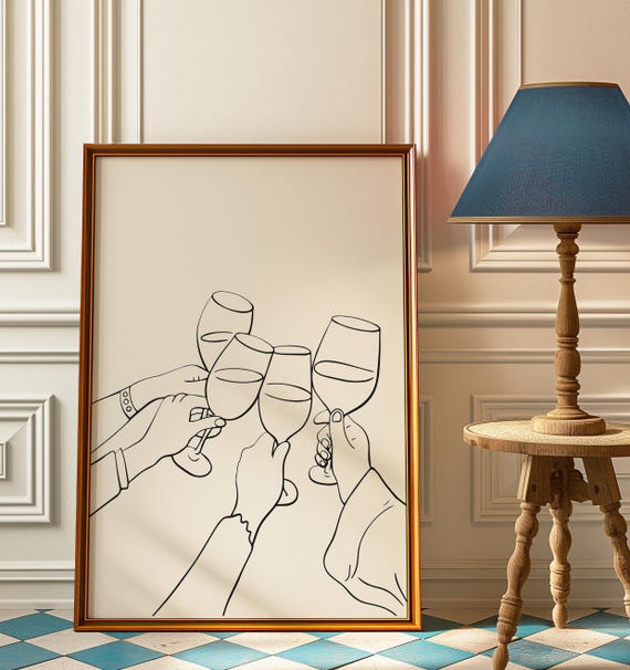 Cheers Print Neutral Wall Art Kitchen Decor Minimalist Trendy Bar Cart Modern Party