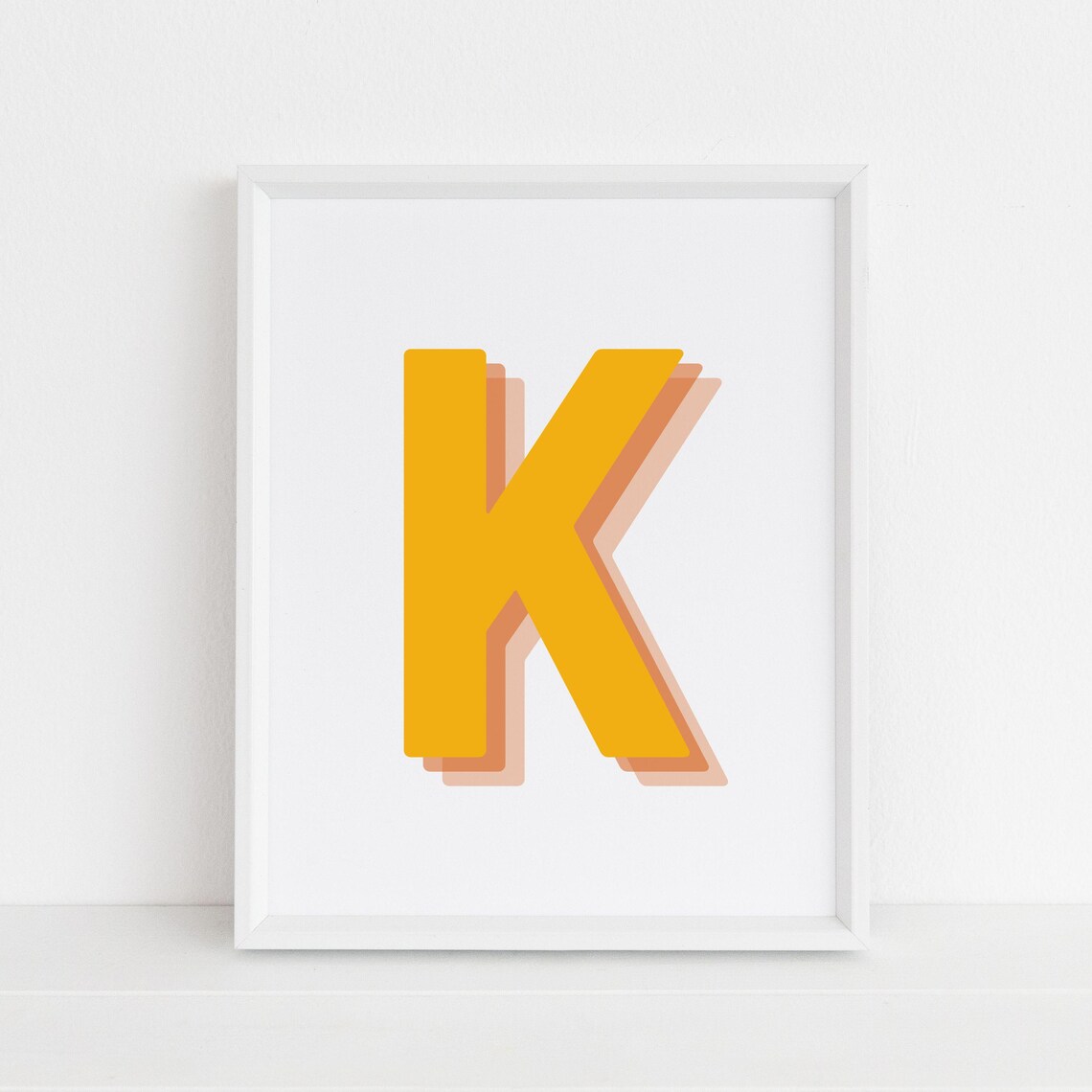 Retro 3D K Letter Print, Monogram Alphabet