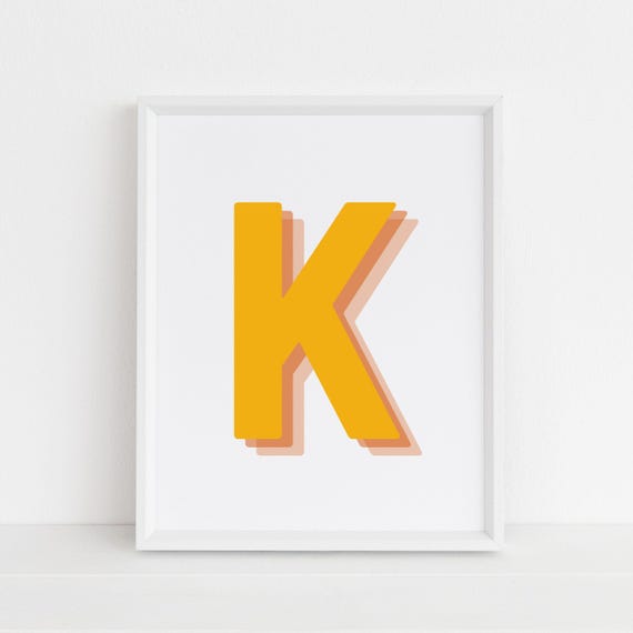 Retro 3D K Letter Print, Monogram Alphabet