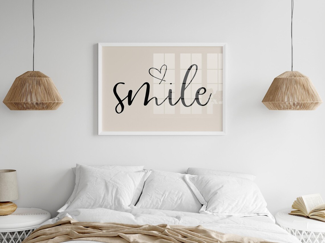 Smile Script Lettering With Heart On Beige Minimalist Poster - Image 2