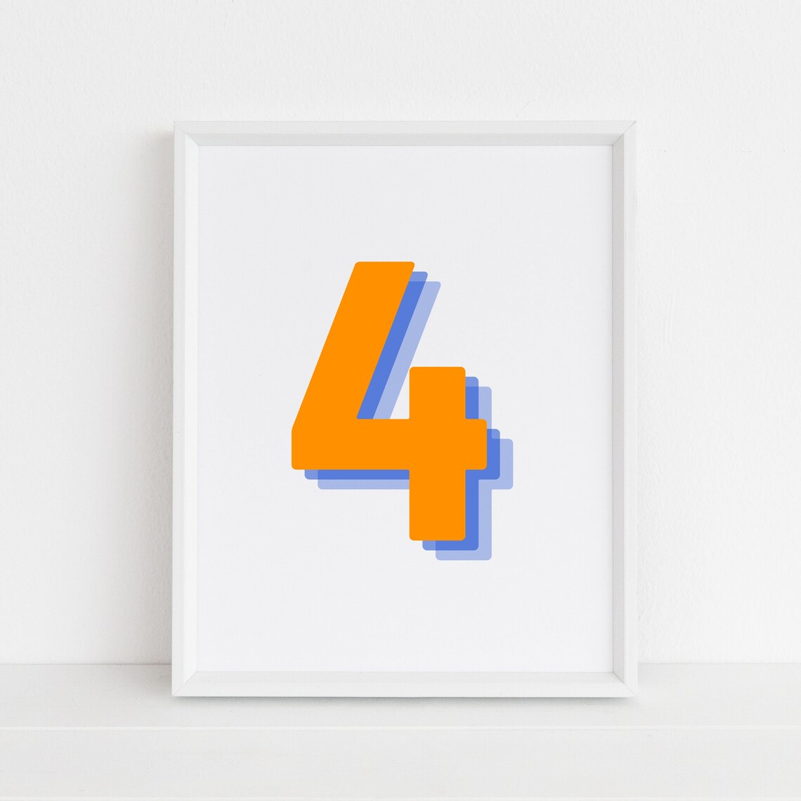Retro 3D Number 4 Poster, Birthday Age Print