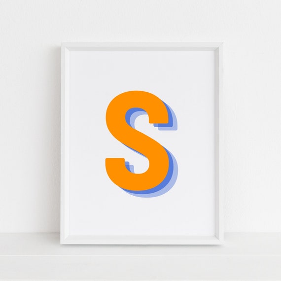 Retro 3D Letter S Monogram, Baby Letter Art