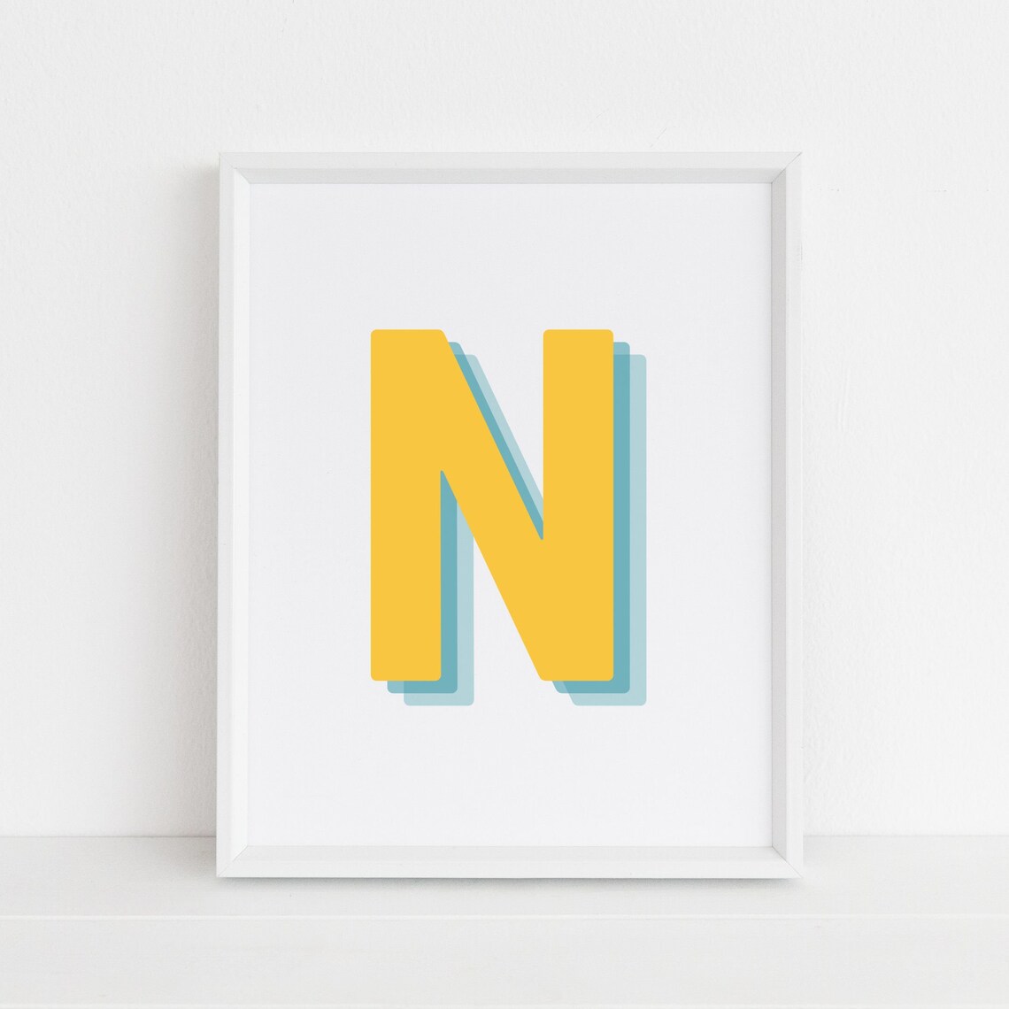 Retro 3D N Letter Monogram, Alphabet Print