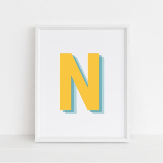 Retro 3D N Letter Monogram, Alphabet Print
