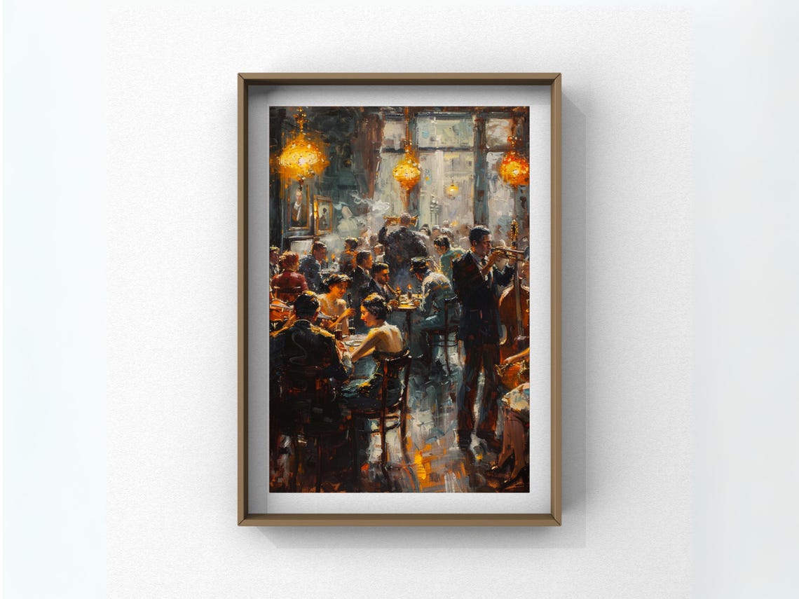 Jazz Band in a Vintage Speakeasy Bar Impressionist Music Scene Poster