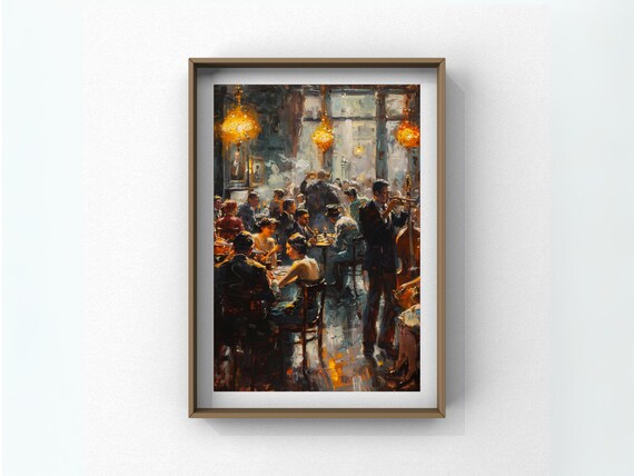 Jazz Band in a Vintage Speakeasy Bar Impressionist Music Scene Poster