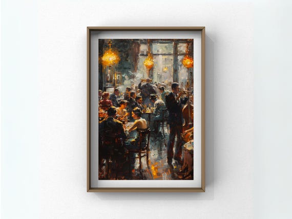 Jazz Lounge Wall Art Vintage Speakeasy Bar Scene Print Retro Music Decor