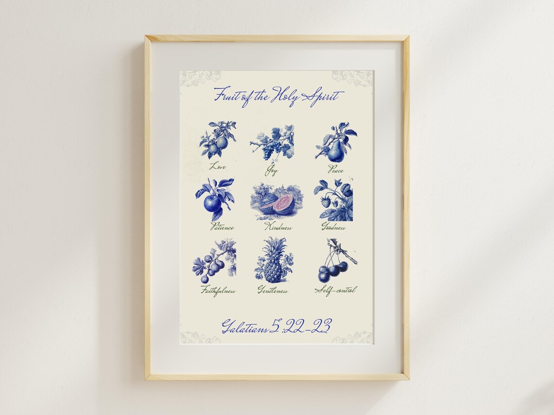 Fruit Of The Holy Spirit Wall Art Christian Botanical Print Faith Scripture Decor