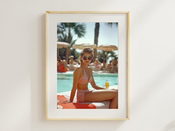 Retro Woman Poolside Wall Art Slim Aarons Style Summer Print Vintage Fashion Lifestyle Decor