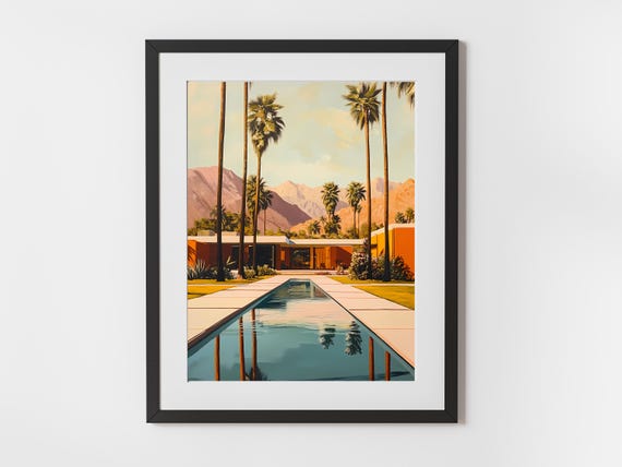 Midcentury Palm Springs Pool Wall Art Desert Home Architecture Print Retro Summer Decor