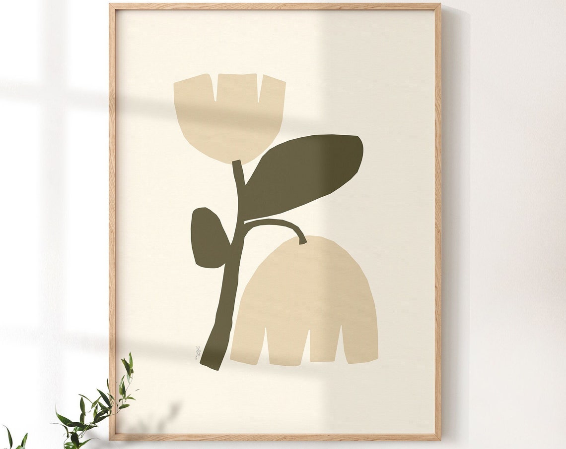 Beige Tulips Minimalist Botanical Abstract Floral Wall Print