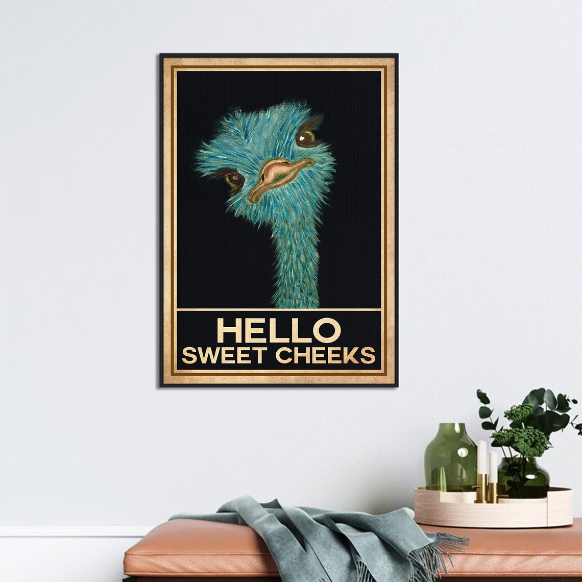 Ostrich Hello Sweet Cheeks Vintage Bathroom Poster - Image 3