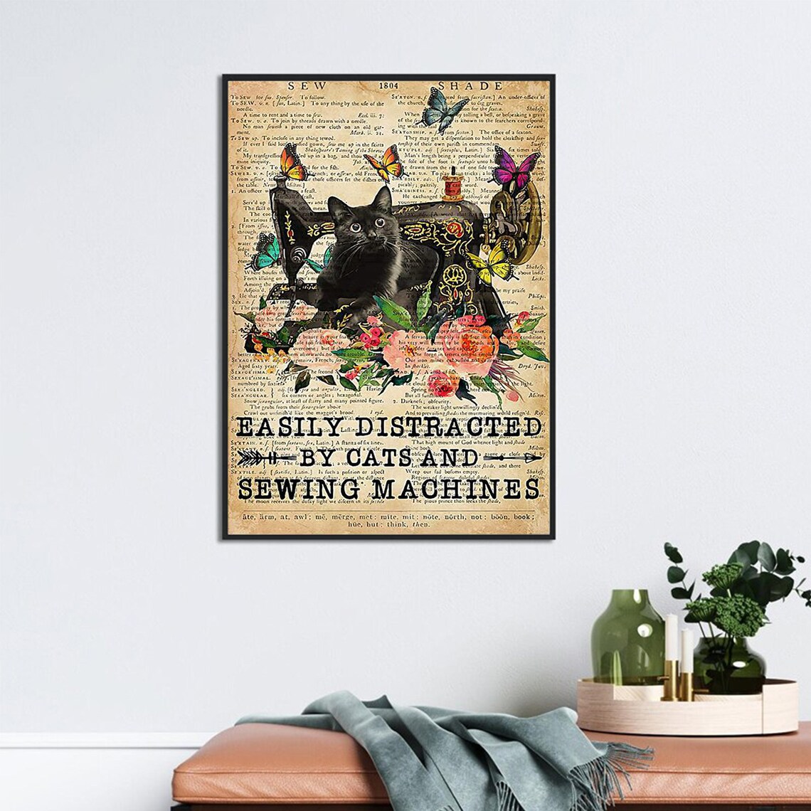 Easily Distracted By Cats And Sewing Machines Funny Cat Poster - Image 3