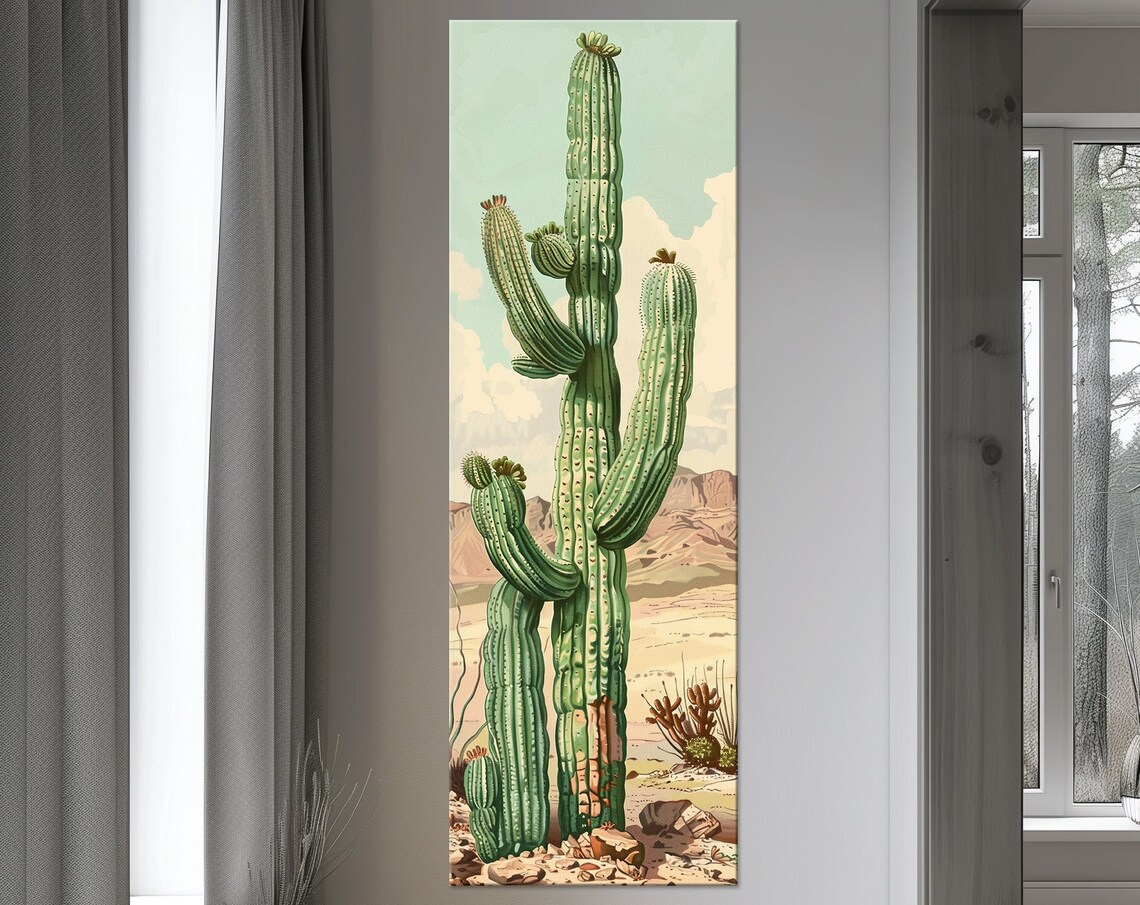 Vintage Saguaro Cactus Desert Botanical Southwest Tall Wall Art Poster