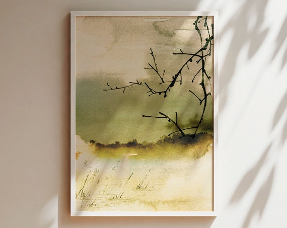 Japanese Wall Art Print Japandi Dcor Mountain Wall Art Minimalist Wall Art Green Landscape Wall Art Poster Print Oriental Wall Hanging