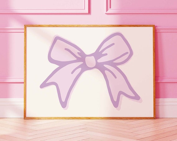 Ribbon Bow Print Art Balletcore Wall Art Cute Nursery Wall Art Trendy Purple Art Print Girly Wall Decor