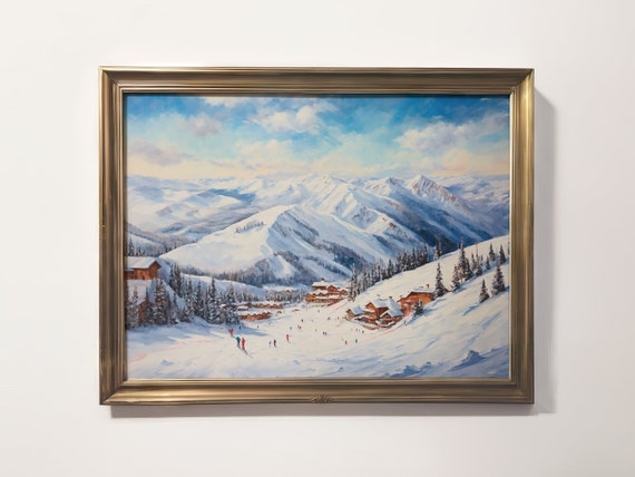 Ski Resort Landscape Vintage Winter Art Print