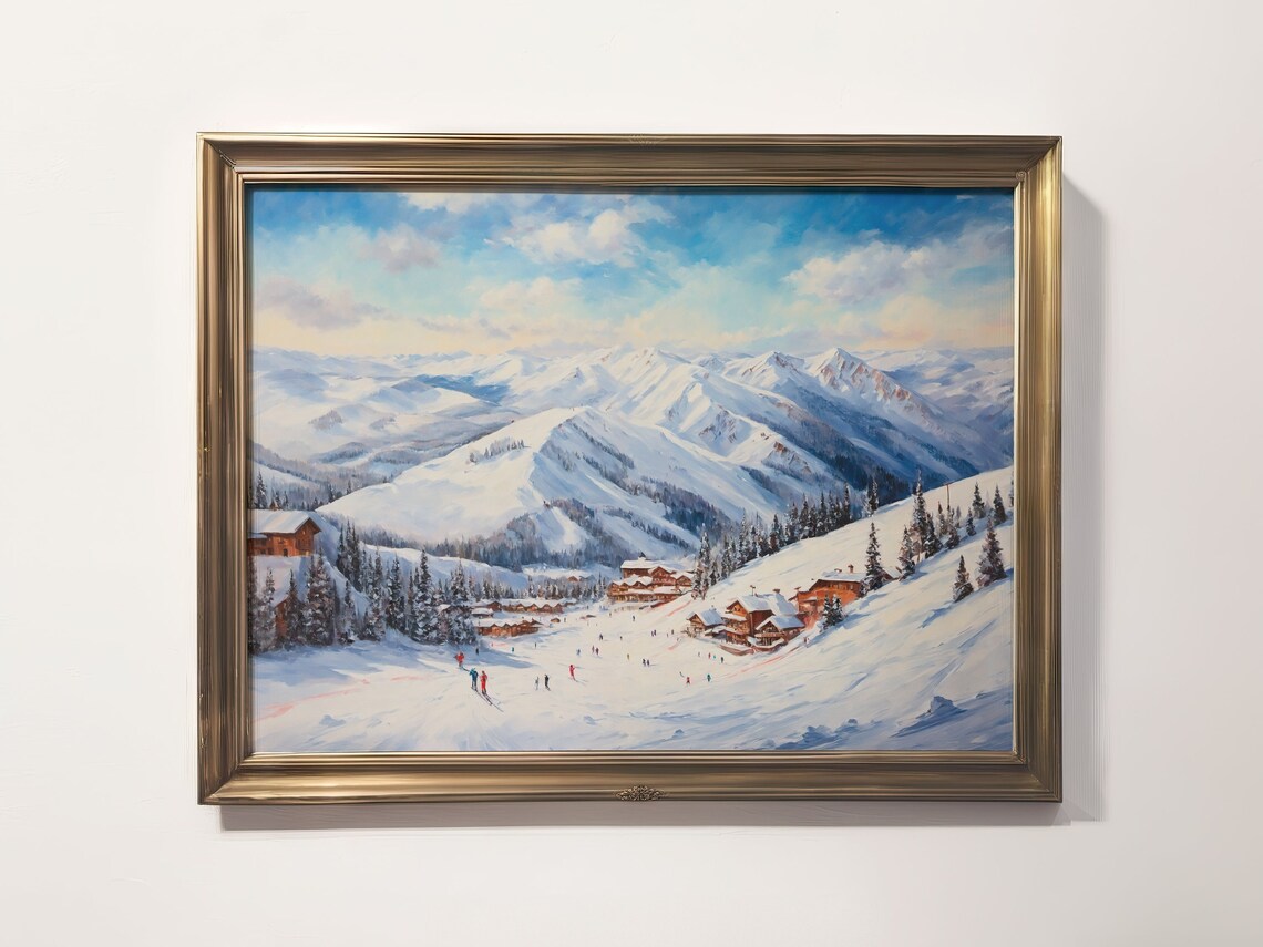 Ski Resort Landscape Vintage Winter Art Print