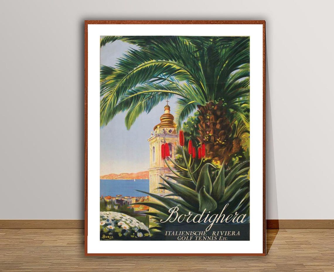 Bordighera Italian Riviera Palms Golf Tennis Vintage Travel Poster - Image 2