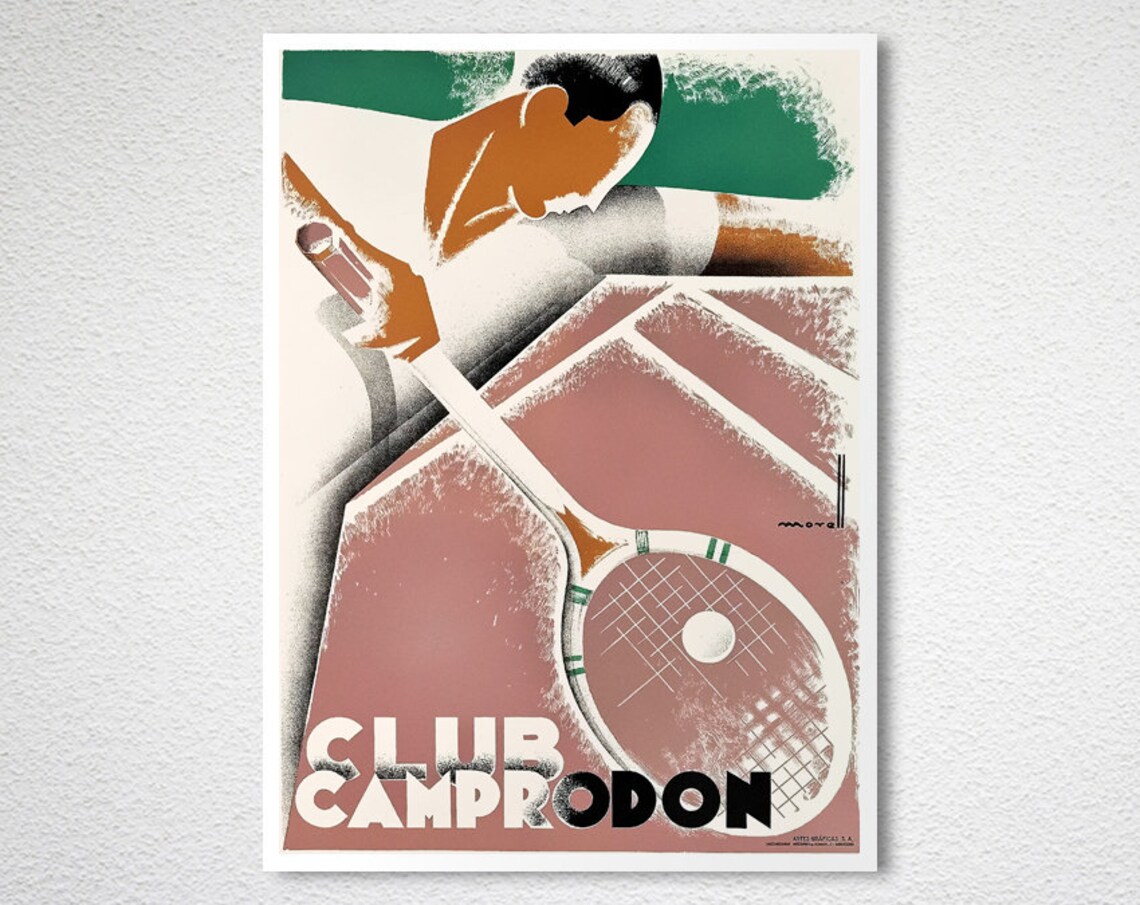 Club Camprodon Tennis Racket Player Art Deco Spanish Sports Poster - Image 2