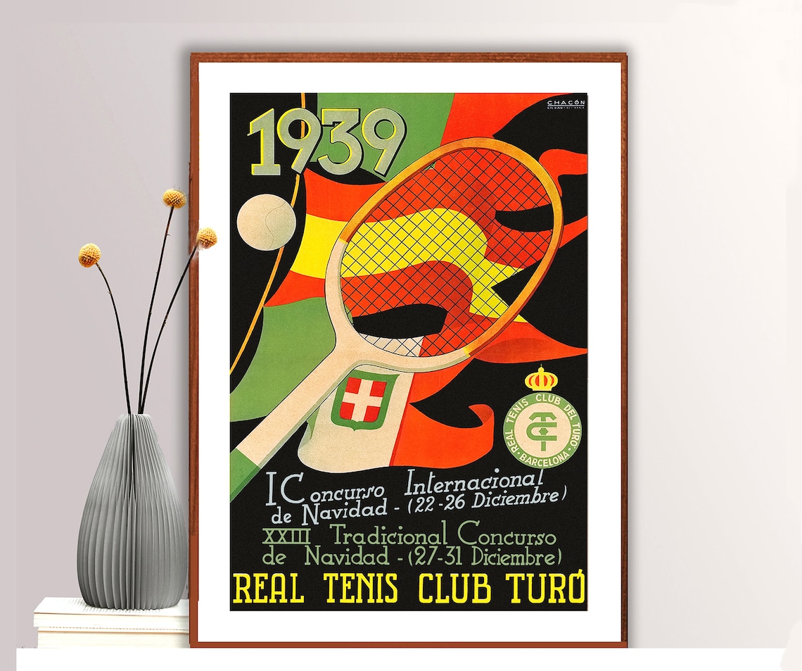 1939 Real Tenis Club Turo Barcelona Art Deco Tennis Tournament Poster