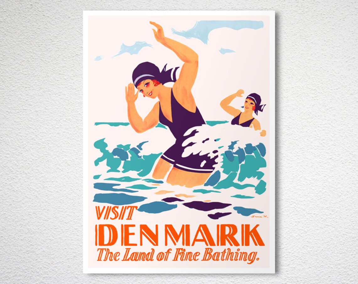Visit Denmark Land of Fine Bathing Beach Vintage Travel Poster - Image 2
