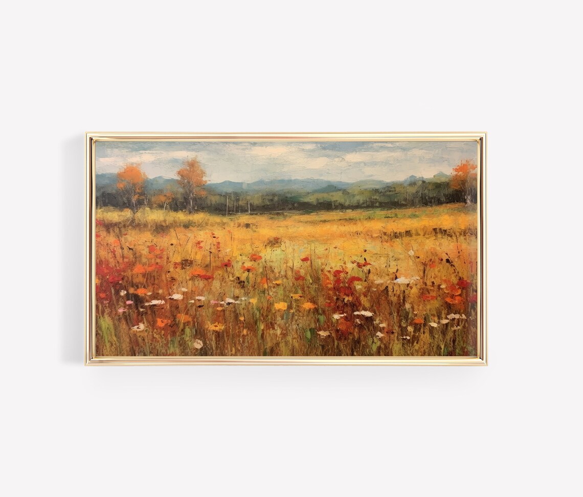 Autumn Wildflower Meadow Golden Fall Field Oil Painting Wall Art - Image 3