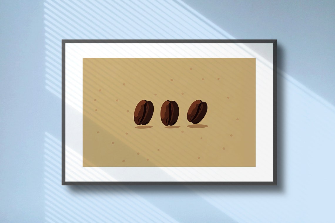 Three Roasted Coffee Beans Minimalist Modern Beige Kitchen Wall Art - Image 4