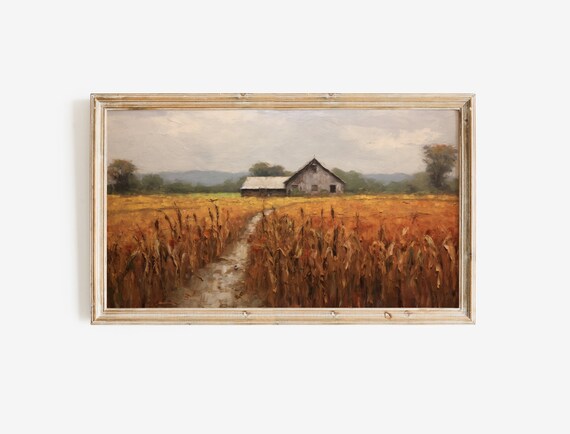 Rustic Old Barn in Golden Wheat Field Autumn Farm Landscape Poster