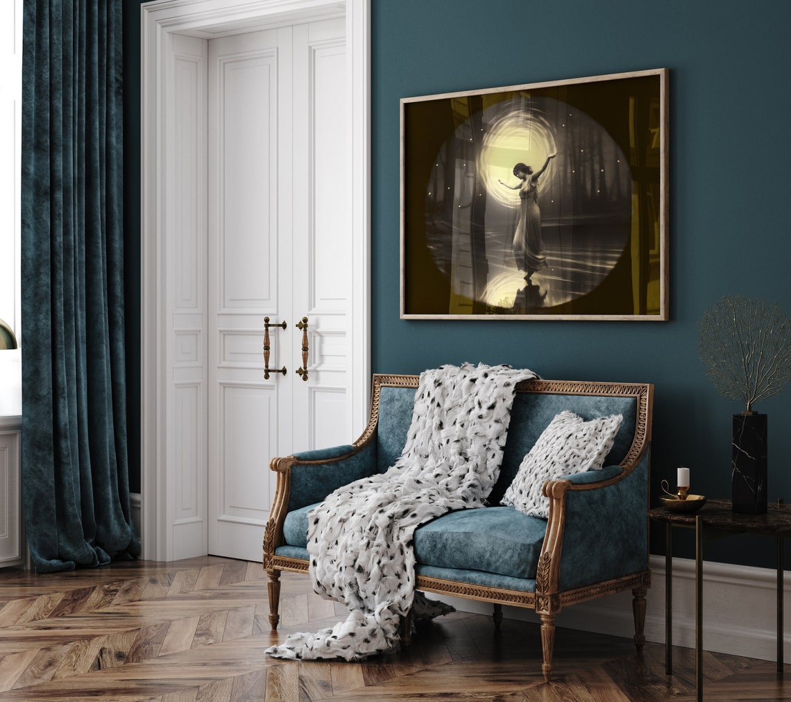 Dancing Woman Moonlit Night Water Reflection Goddess Art Poster - Image 4