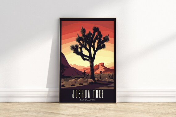 Joshua Tree National Park Desert Sunset Vintage Travel Poster