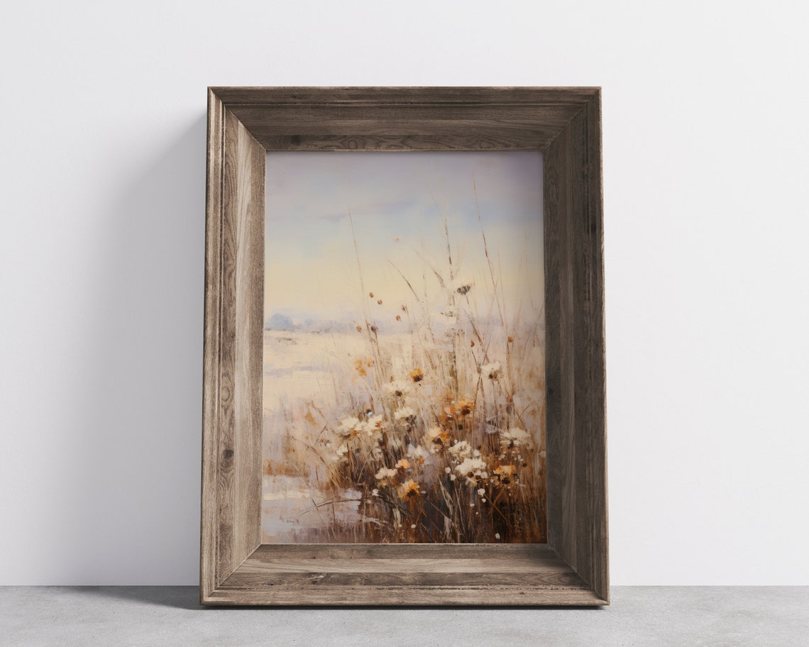Winter Wildflower Meadow Golden Dusk Vintage Floral Landscape Poster - Image 3