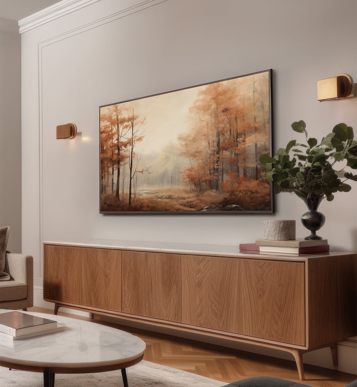 Muted Coppery Autumn Woods in Soft Fog Vintage Landscape Poster - Image 2