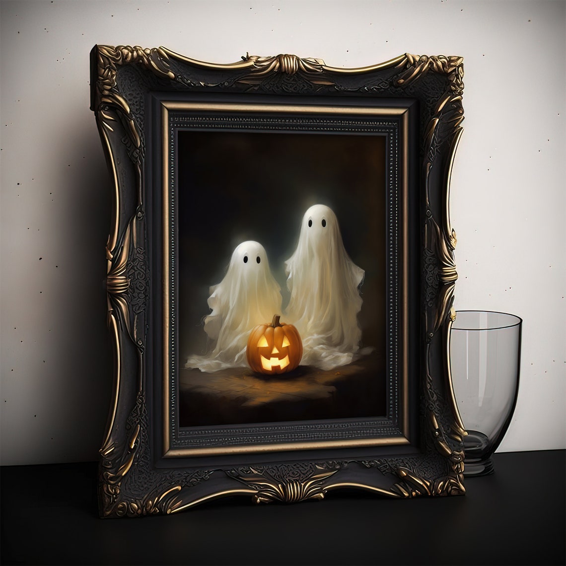 Two Cute Ghosts With Glowing Jack O Lantern Halloween Poster - Image 2