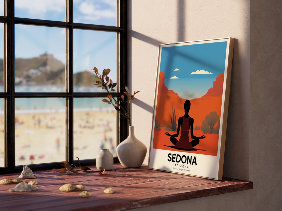 Sedona Arizona Retro Yoga Retreat Travel Poster Desert Sunset Art - Image 2