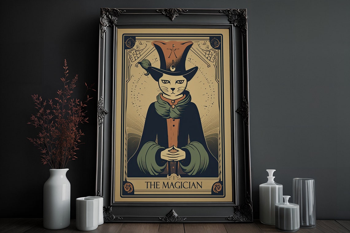 The Magician Tarot Card Cat Top Hat Boho Witchy Vintage Art Poster - Image 3