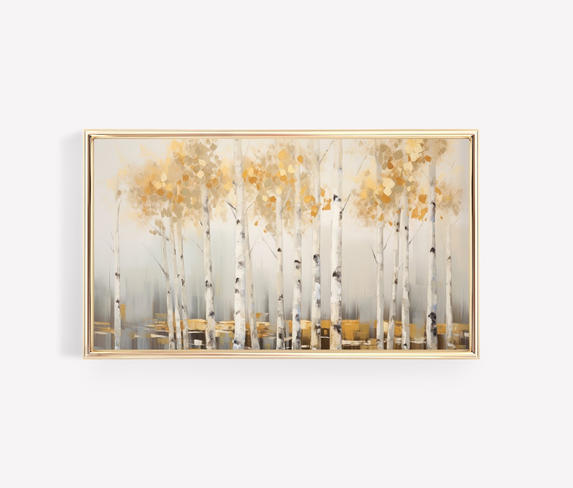 Sunlit Grove of Golden Birch Trees Abstract Autumn Forest Poster