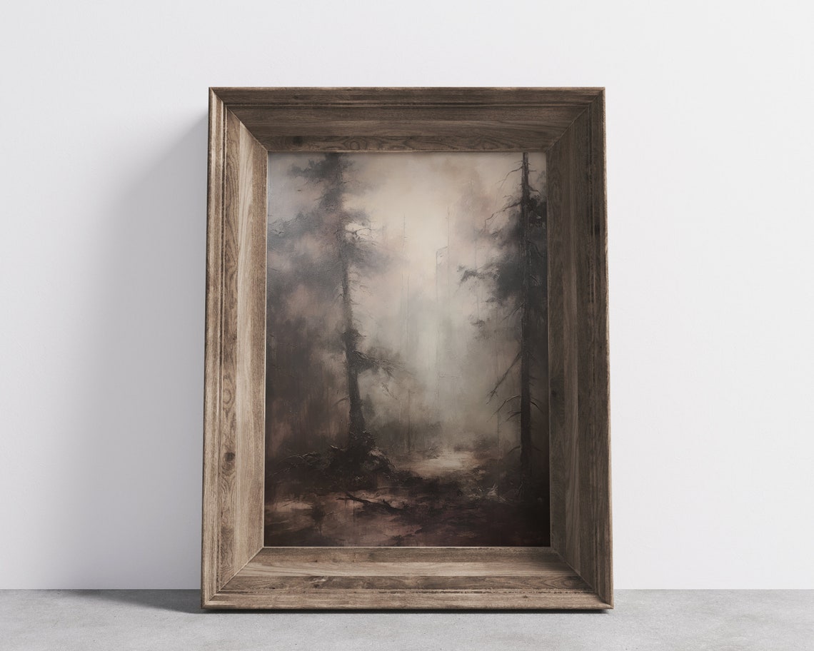 Spooky Misty Gray Forest in Fog Moody Vintage Halloween Poster - Image 2
