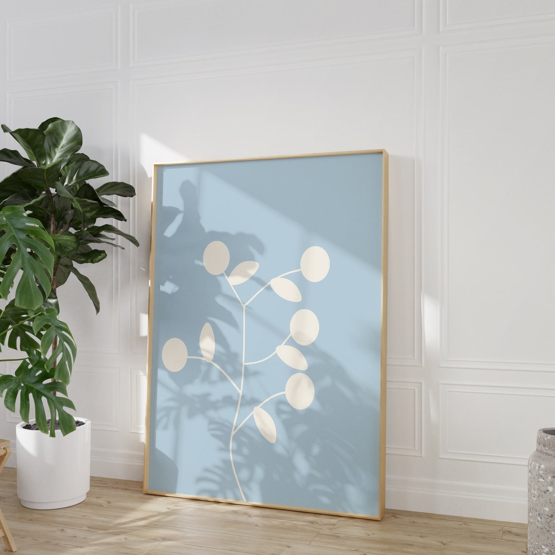 Sky Blue Boho Abstract Branch Botanical Minimalist Line Art Poster - Image 4